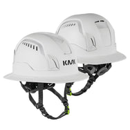 Two KASK Zenith X2 Air Full Brim Hi Viz safety helmets in white, front and side view with ventilation openings - imagen 2