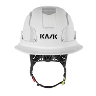 KASK Zenith X2 FR Full Brim Hi Viz safety helmet in white, front view with KASK logo and chin strap - imagen 7