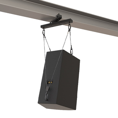 Adaptive Technologies Group adjustable tilt cable kit hanging a vertical speaker from an overhead beam