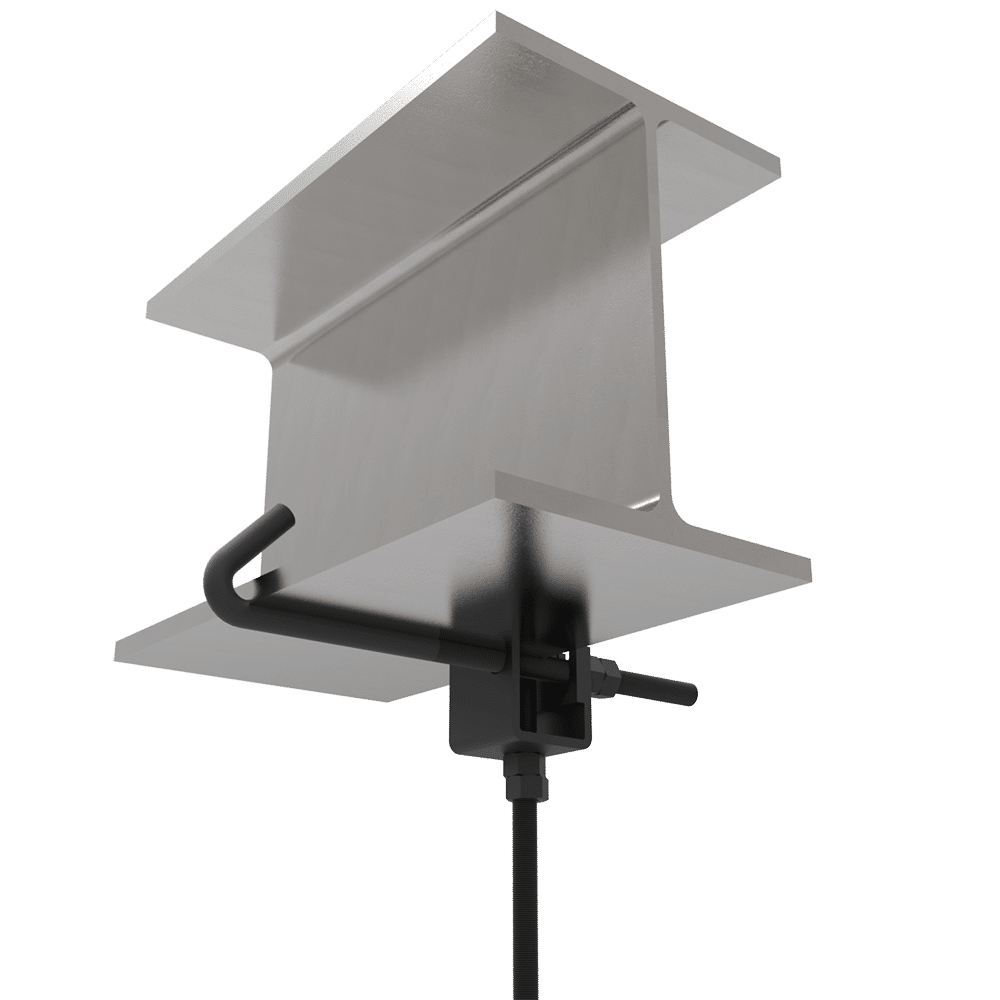 Adaptive Technologies Group BC-2824-9 off-set beam clamp hooked under an I-beam flange with drop rod - imagen 2