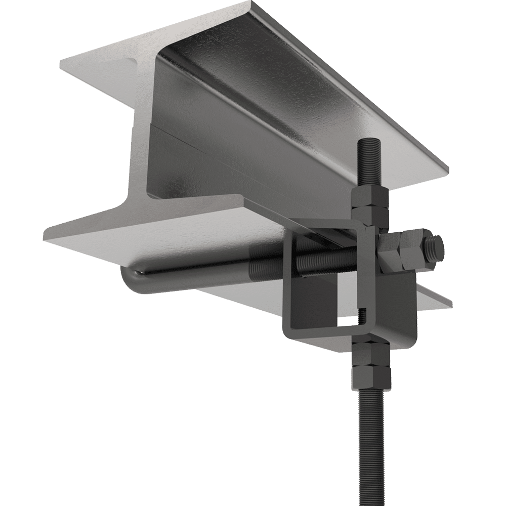 Adaptive Technologies Group off-set hang point beam clamp on an I-beam with threaded rod and hex nuts - imagen 3