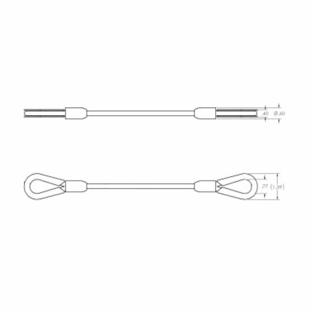 Adaptive Technologies Group FC 3/16 in wire rope sling dimension drawing showing ferrule and eye end versions - imagen 2