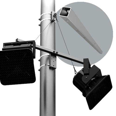 Adaptive Technologies Group PM-DA-48 dual adapter holding two speakers on a pole with adapter inset