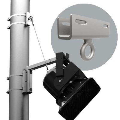 Adaptive Technologies Group PM-SAFETY-6DSS anchor on a pole above a speaker with anchor detail inset