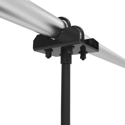 Adaptive Technologies Group saddle bracket truss mount clamped to a round truss tube with pipe drop