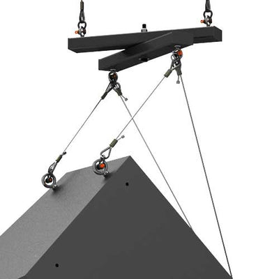 Adaptive Technologies Group SAS-1WA steerable cross arm suspending a speaker from a beam with cables