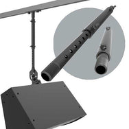 Adaptive Technologies Group telescoping pipe adapter suspending a speaker with pipe detail inset