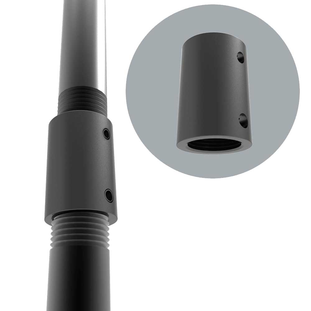 Adaptive Technologies Group PIPE-500-CPLNG coupler joining two black pipes with coupler detail inset - imagen 2
