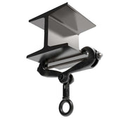 Adaptive Technologies Group BC3-7J scissor style beam clamp fitted to a steel I-beam flange with eyebolt below