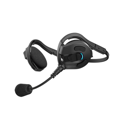 Sena EXPAND Mesh headset isolated on white background, showing left-side controls and flexible boom microphone