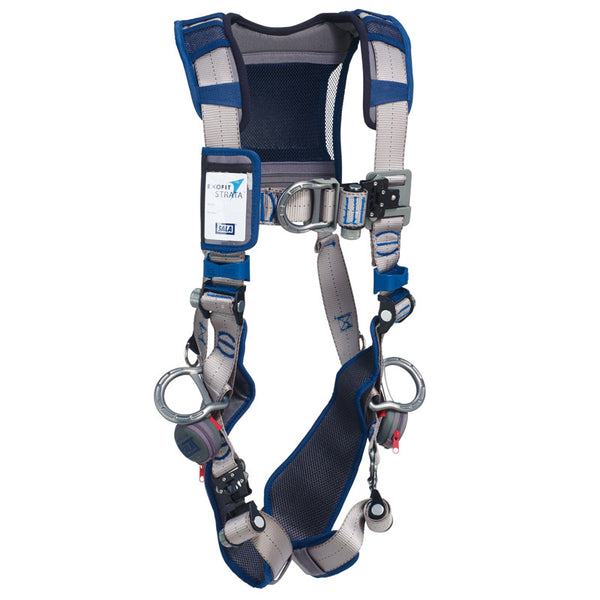 3M™ DBI-SALA® ExoFit STRATA™ Vest-Style Positioning/Climbing Harness - Snap and Go Lightweight Aluminum Front D-ring, Side D-rings and Quick Connect Buckles (Front View)