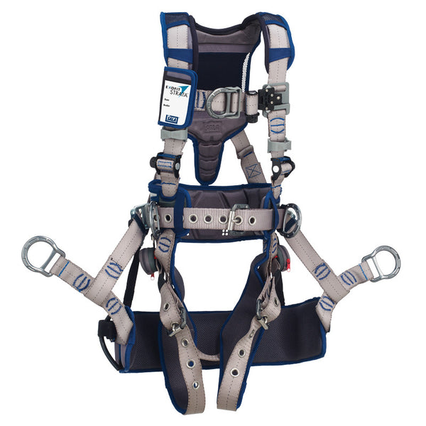 3M™ DBI-SALA® ExoFit™ STRATA™ Tower Climbing Harness - Front View with Tongue Buckle Leg Straps, Body Belt/Hip Pad with Side D-rings and Snap and Go Front D-ring