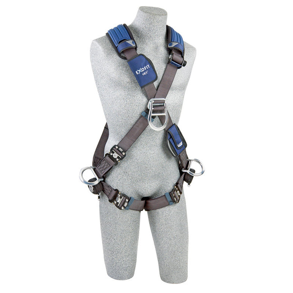 3M™ DBI-SALA® ExoFit NEX™ Crossover-Style Positioning/Climbing Harness - Front View with Web-Locking Quick Connect Chest and Leg Straps and Lightweight Aluminum Front and Side D-rings