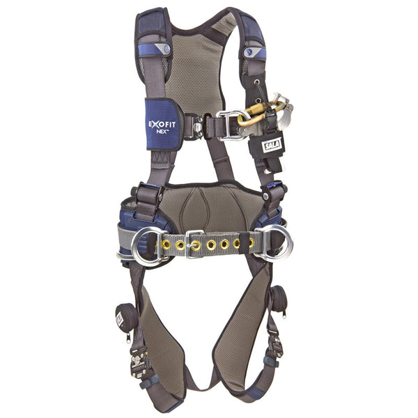 3M™ DBI-SALA® ExoFit NEX™ Wind Energy Harness with Belt - Quick Connect Chest and Leg Straps, Aluminum Front D-ring and Body Belt/Hip Pad with Side D-rings (Front View not on Model)