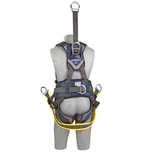 3M™ DBI-SALA® ExoFit NEX™ Oil & Gas Positioning/Climbing Harness - Rear View with 18'' Back D-ring Extension, Removable Seat Sling with Suspension D-rings and Body Belt/Hip Pad with Back D-ring