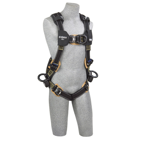3M™ DBI-SALA® ExoFit NEX™ Arc Flash Positioning/Climbing Harness - Front View with Quick Connect Chest and Leg Straps, and Lightweight Aluminum PVC Coated Front and Side D-rings