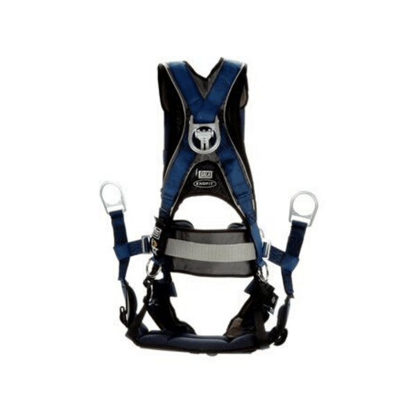 3M™ DBI-SALA® ExoFit™ Plus Comfort-Style Tower Climbing Harness - Rear View with Fixed Dorsal D-ring and Removable Seat Sling with Aluminum Board and Suspension D-rings