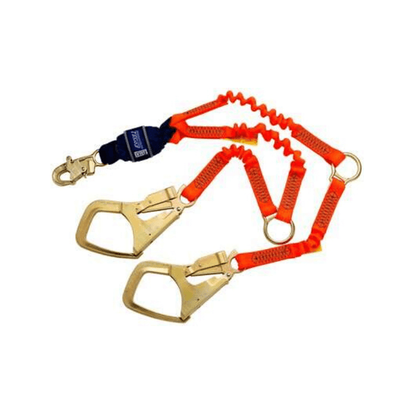 3M™ DBI-SALA® Force2™ Hi-Vis Elastic 100% Tie-Off Shock Absorbing Lanyard (Orange) with Self-Locking Snap Hook, Integrated D-rings and Saflok-Max™ Self-Locking Steel Rebar Hooks
