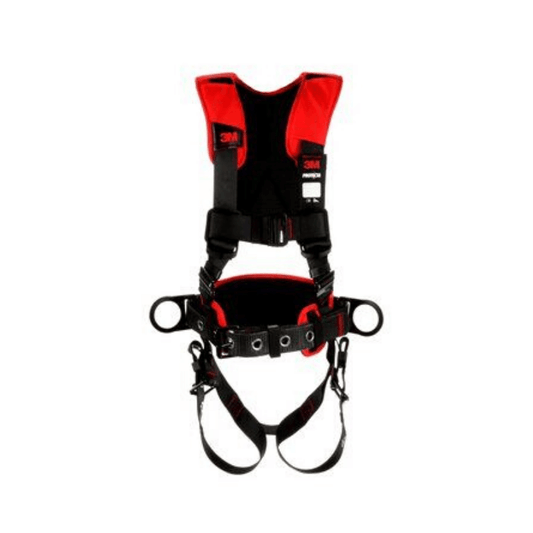 3M™ Protecta® Comfort Construction Style Positioning Harness - Front View with Pass-Through Chest and Tongue Buckle Leg Connections and Body Belt/Hip Pad with Side D-rings