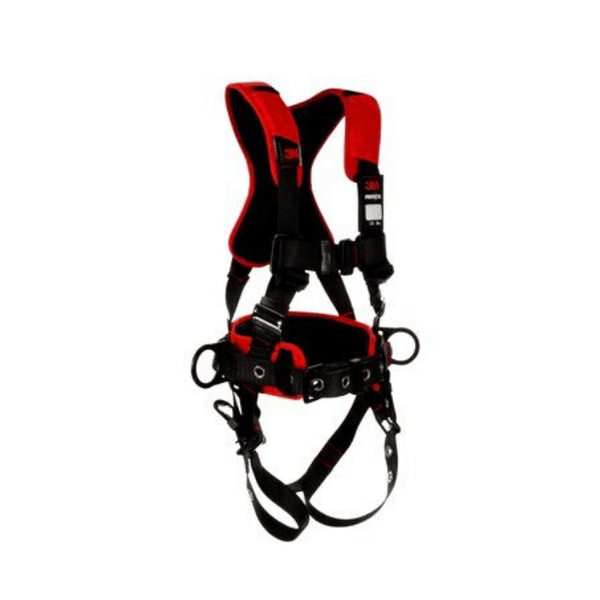 3M™ Protecta® Comfort Construction Style Positioning Harness - Side View with Pass-Through Chest and Tongue Buckle Leg Connections and Body Belt/Hip Pad with Side D-rings