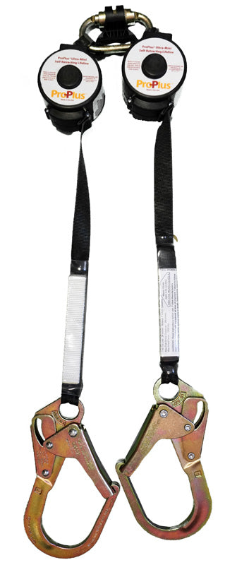 Gancho grande con dispositivo autorretráctil dual ProPlus: cordón de poliéster y Dyneema de 8' x 1". Fuerza de detención máxima (MAF) de 900 lb. Indicador de impacto en línea. Amortiguador de impacto en línea: ahora disponible en MTN Shop EE. UU.