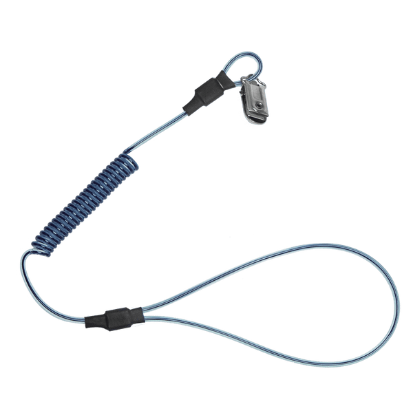 Stretch-coil Hard Hat Tether with choke-on cinch-loop and snap-clip