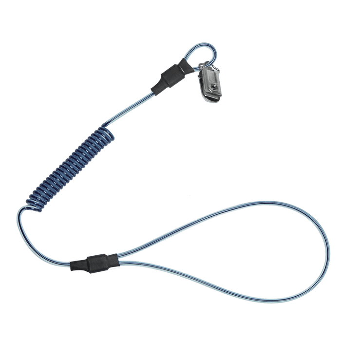FallTech 2 lb Stretch-coil Hard Hat Tether with choke-on cinch-loop and snap-clip, 18"