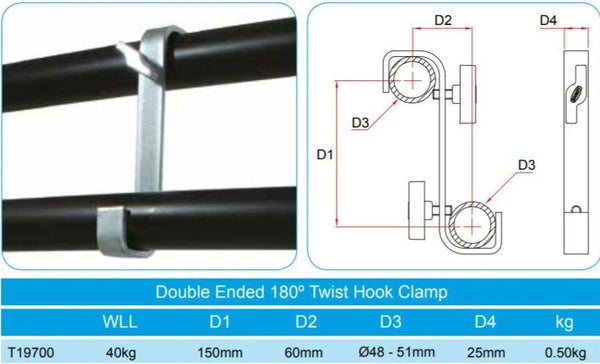 Doughty Double Ended 180° Twist Hook Clamp: Fits⌀48-51mm- MTN Shop EU