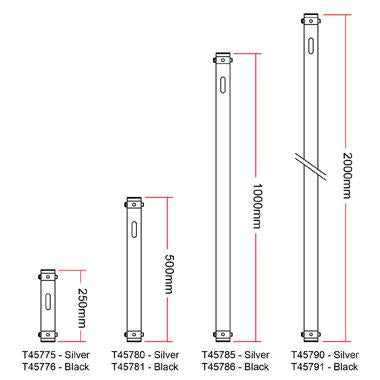 Especificaciones de extensión de brazo abatible modular Doughty - 10''/20''/40''/79'' - MTN Shop