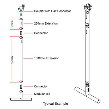 Dimensiones de extensión del brazo abatible modular Doughty - 10''/20''/40''/79'' - MTN Shop