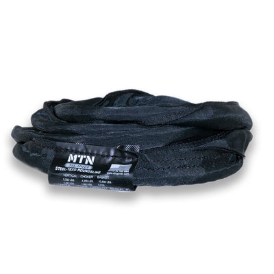 Eslingas redondas MTN Black Steel-Tex: las eslingas MTN están diseñadas para adaptarse a entornos teatrales y funcionar de forma segura durante todas sus aplicaciones de elevación. A la venta en longitudes de 2', 3', 4', 6', 8' 9', 12'. Las mejores eslingas redondas para aparejos, livianas, certificadas por OSHA, color negro teatral. – Ahora disponible en MTN Shop US.