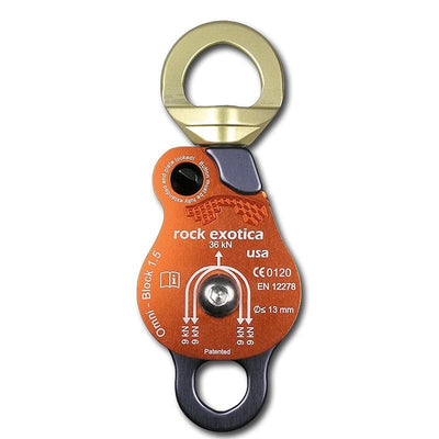 Rock Exotica Omni-Block 1.5" Double Pulley– The Omni-Block combines a swivel and pulley into one tool, and incorporates a unique sideplate that opens while the pulley is still attached to the anchor. – Now available at MTN Shop US.