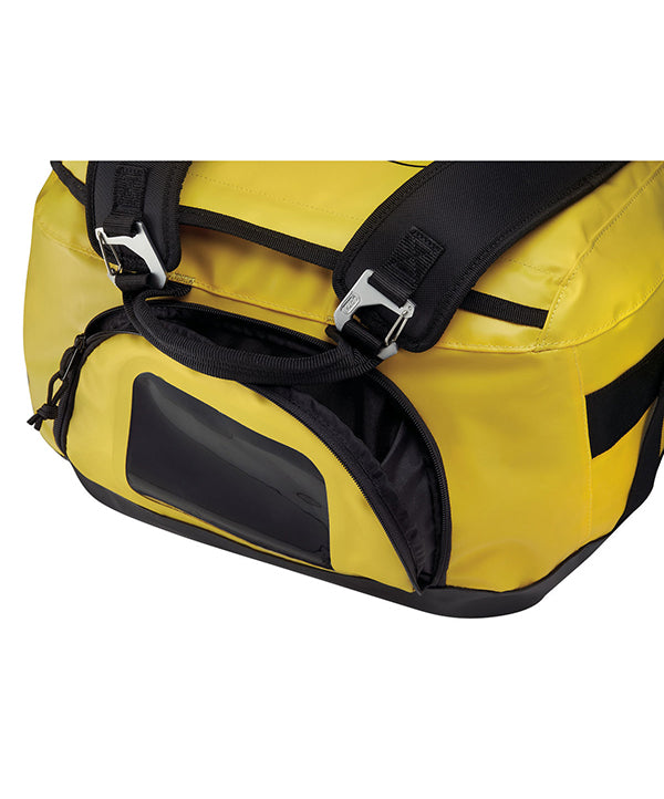 Petzl Duffel 85 Large Capacity Gear Bag – The Petzl Duffel 85 is a versatile, comfortable and practical gear bag with a large 85 liter capacity. The bag can be carried in multiple ways; the padded back shoulder straps make it a comfortable backpack and the removeable shoulder straps are also padded for cushioning when used as a shoulder bag. The Duffel 85 has a large suitcase style opening for easy access to equipment. The bag features a large pocket for a helmet or shoes and two pockets in the inner flap f - imagen 3