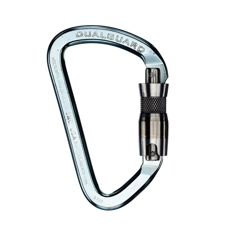 PMI SMC DualGuard Auto-Lock Lite Steel Carabiner – NFPA– SMC’s DualGuard Auto-Lock Lite Steel Carabiner – NFPA is easily used with one hand and is lightweight alloy steel. Smooth transfer of munter hitch in belay – Now available at MTN Shop US.