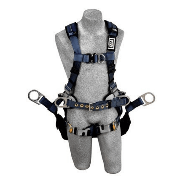 3M™ DBI-SALA® ExoFit™ XP Tower Climbing Harness  - Front View with Front D-ring, Body Belt/Hip Pad with Side D-rings and Quick Connect Chest and Leg Straps