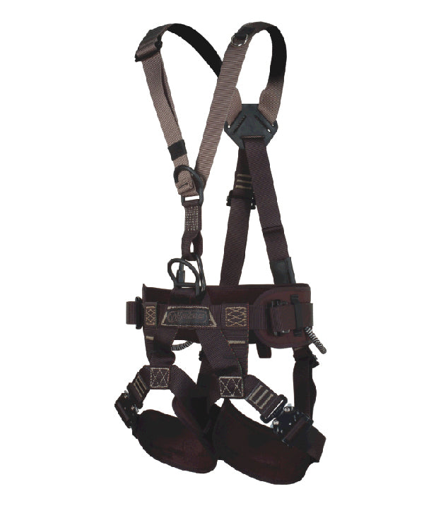 Brown Yates 386 basic rigging harness free standing on a white background