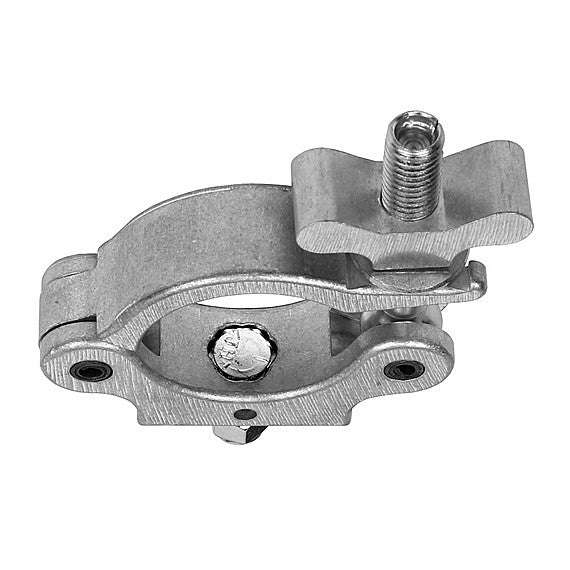 The Light Source Mega-Slim Coupler MSCM-CS — silver low-profile coupler side view showing clamp body and bolt assembly for pipe and truss tube mounting.