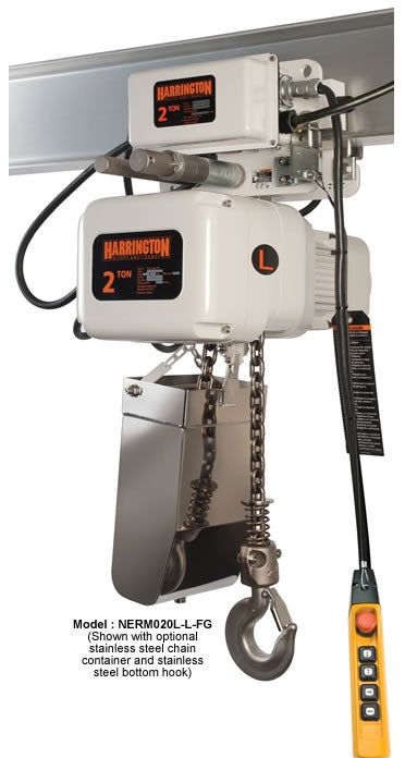 Polipastos eléctricos Harrington NER de calidad alimentaria: estos polipastos Harrington son la opción económica y práctica para un servicio eficiente y sin problemas. El modelo CF es un polipasto duradero para construcción: ahora disponible en MTN Shop EE. UU.